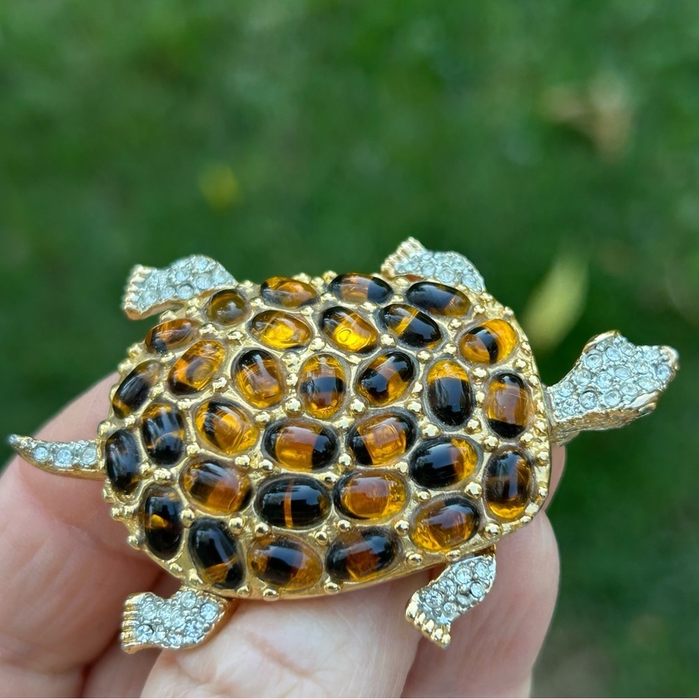 Kenneth Jay Lane Rhinestone Turtle Brooch - Signed